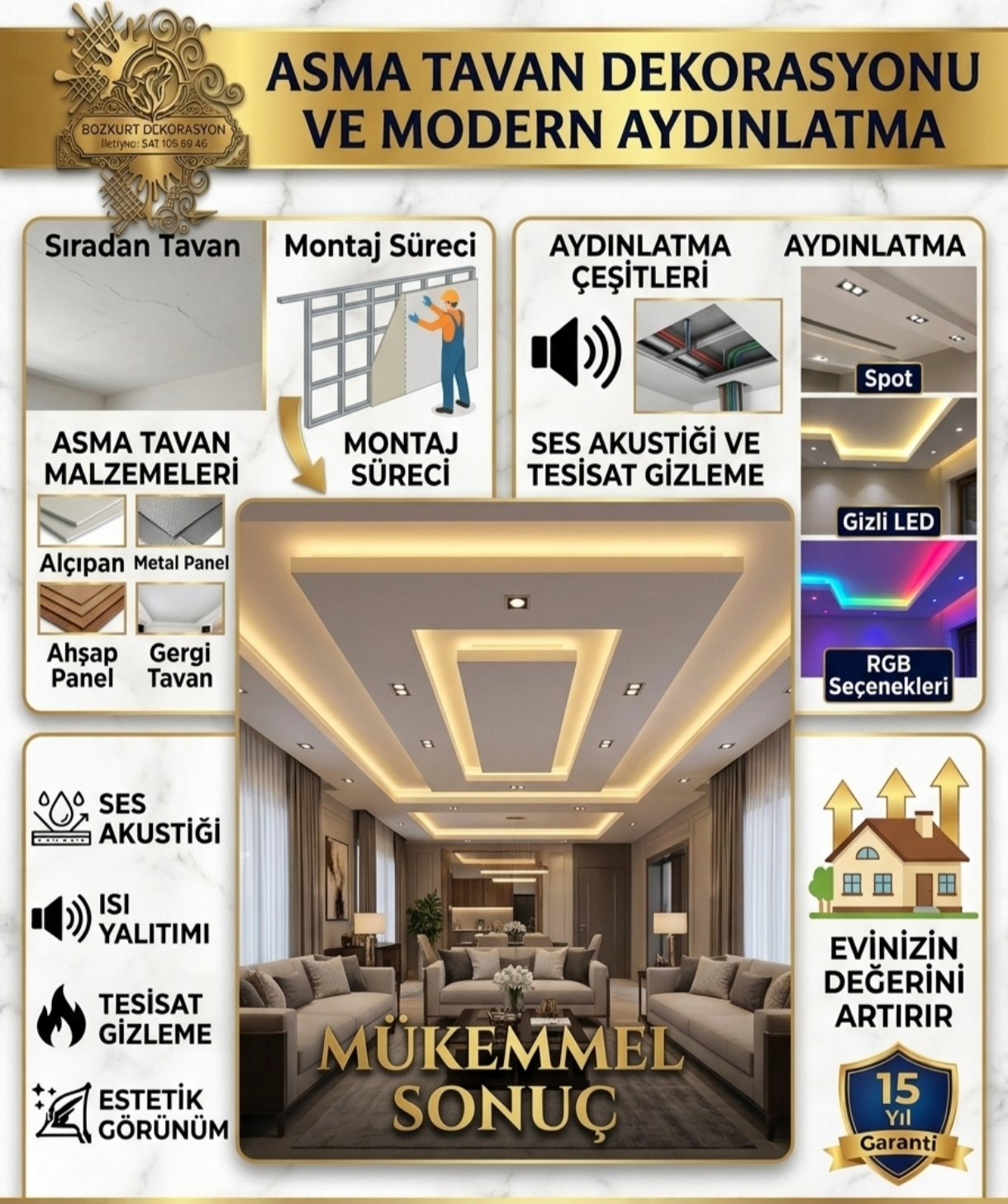 Antalya Bozkurt Dekorasyon şık asma tavan ve alçıpan uygulaması