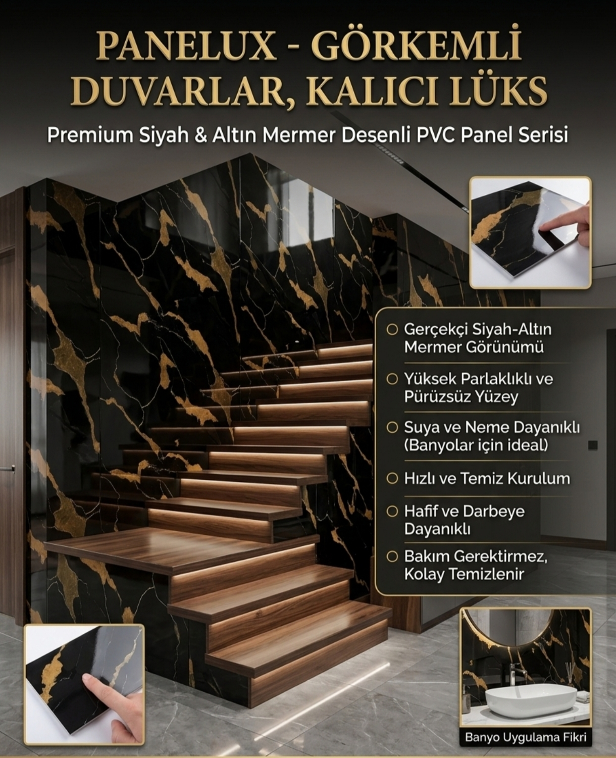 Antalya Bozkurt Dekorasyon estetik ve dayanıklı PVC mermer panel duvar kaplama uygulaması